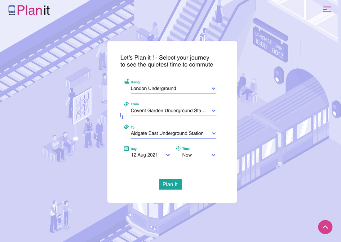 The PlanIt desktop experience, showing the journey planner and quietness guidance in the same warm identity as the mobile web app.