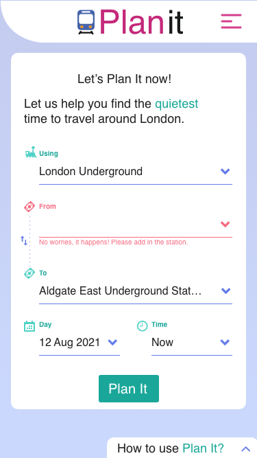 The same planner with a missing station, showing the validation message ‘No worries, it happens! Please add in the station.’